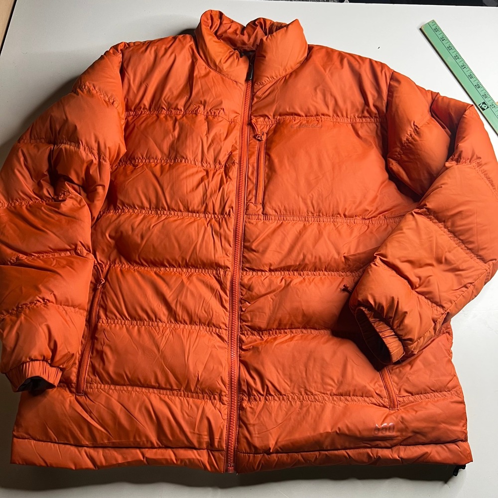 Cabelas 650 Down Puffer Jacket Mens XL Orange Full Zip Classic Fit Insulated